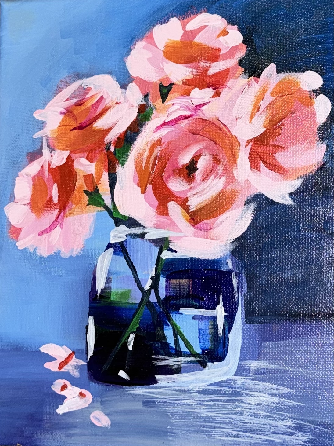 Flowers in Glass Acrylic Painting