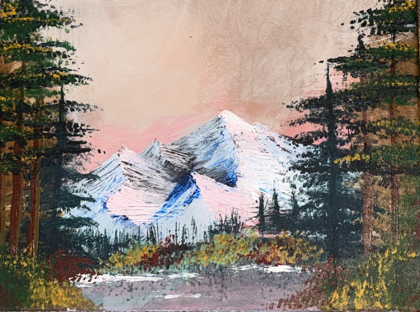 Pink Mountain Acrylic Painting